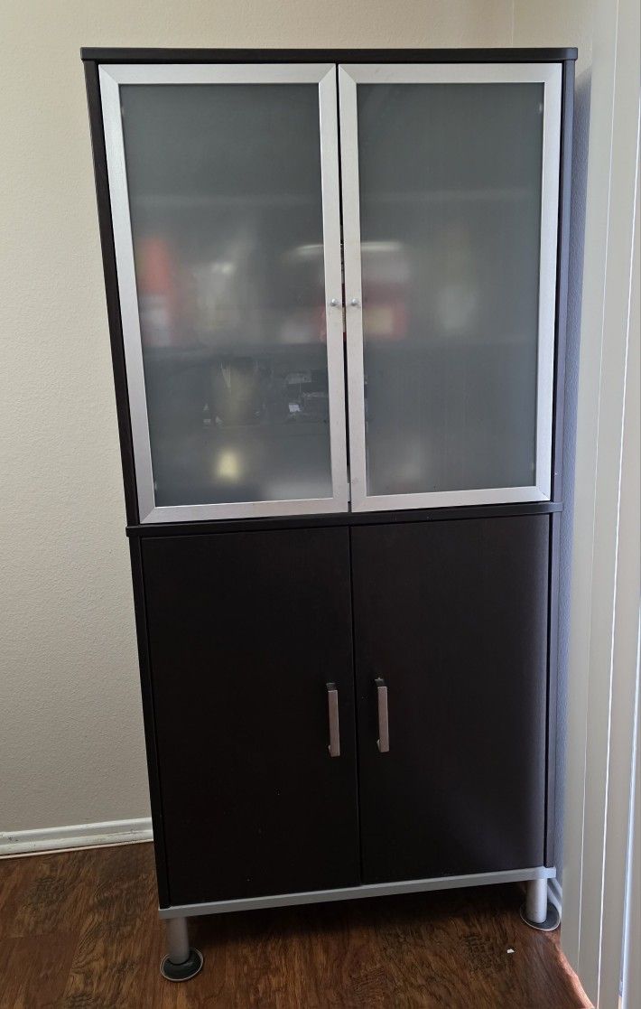 Cabinet, With Glass And Wooden Doors, Pre-owned