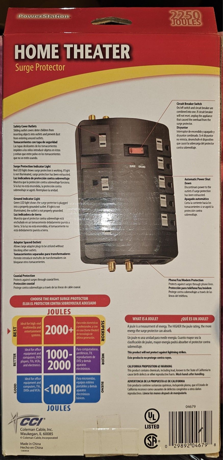 NEW! PowerStation Surge Protector 2250 Joules Home Theater PC Oled Monitor