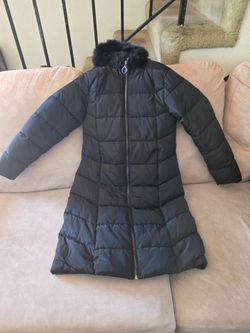 Asos Black Long Puffer Coat with Faux Fur Hood