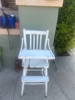Antique or Near Antique Chippy White Painted Mission Style Full Size All Wood High Chair: