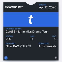 Cardi b concert  Tickit for sale  concert start 4/11  Sunday