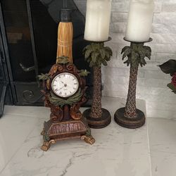 Two Candle Holders And Clock 