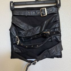 Current Mood XS Black Faux Leather Multi Belt Moto Mini Skirt Goth Y2K