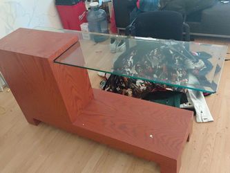 Cherry Wood TV Stand with Glass Top
