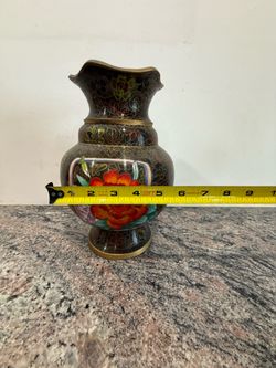 Vintage Chinese Cloisonne Enamel Vase - Floral Peony, 10" Tall