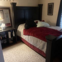 Queen Size Bed frame with Mattress And Dresser With Mirror  