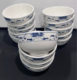 Blue and White Floral Rice Bowls Set