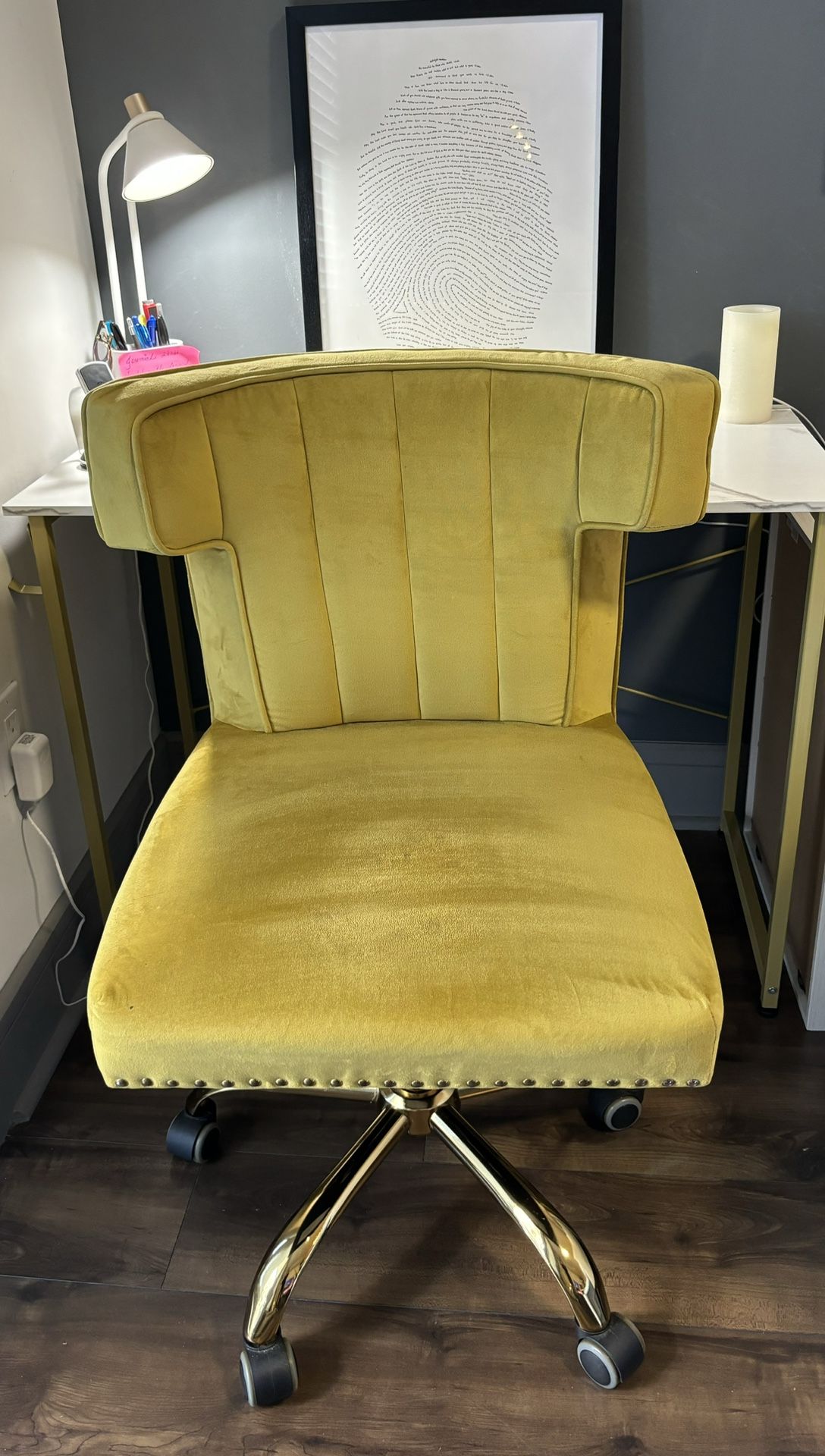 HULALA HOME Velvet Modern Office Desk Chair w/Gold Base