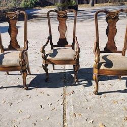 Set of 3 Hooker French Detailed Carvings Dining Chairs Armchairs