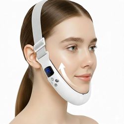 Electric Double Chin Device and V-Face Machine with 6 Modes and 12 Gear Adjustable Intensities - for Jawline Sculptor and Face Slimmer - White