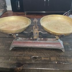 Antique Cast Iron Scale With Brass Pans