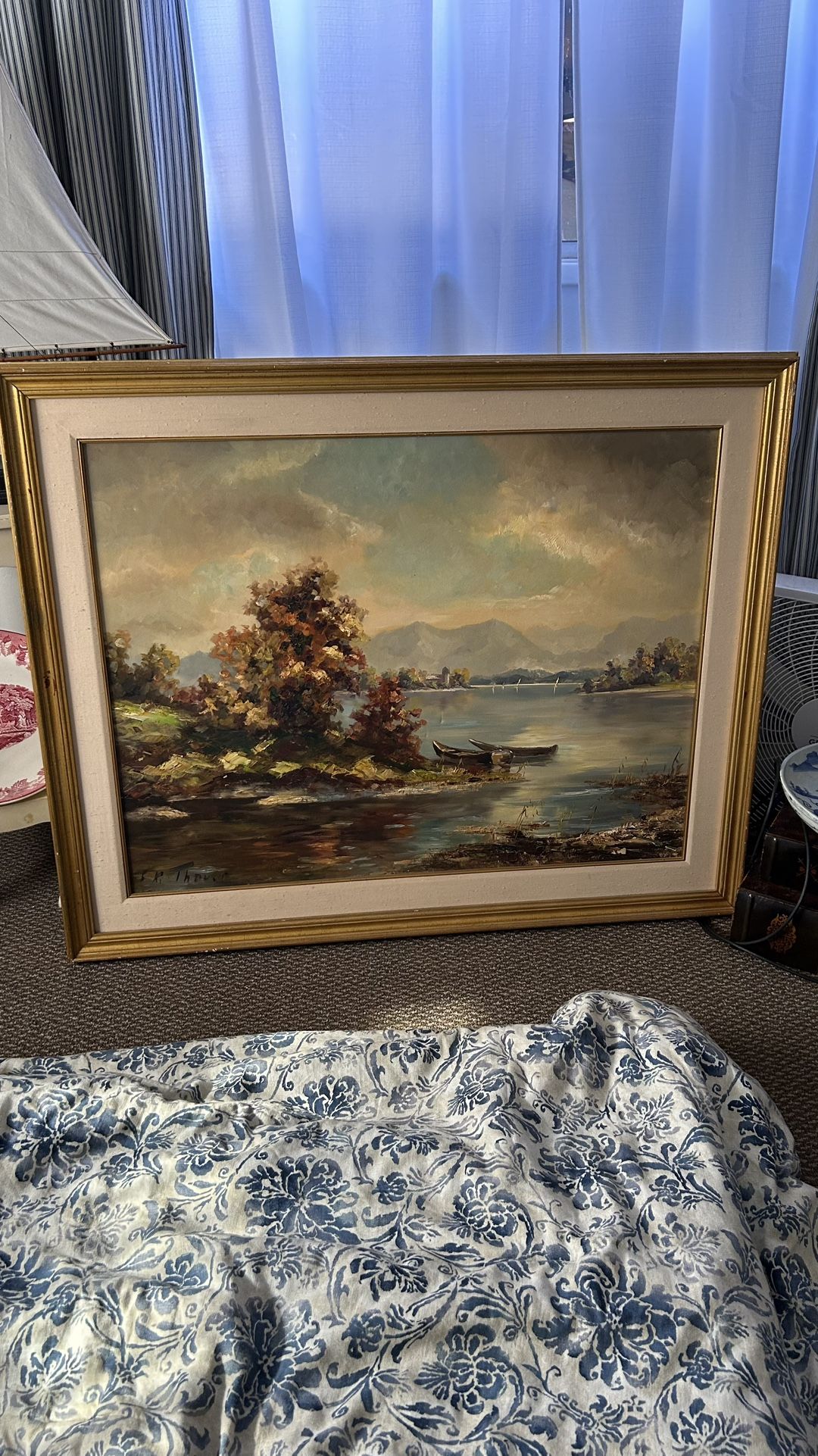 Vintage Friedrich Karl Thauer Oil Painting Peaceful Scene Excellent Oil Painting On Canvas Original 47” Pick Up