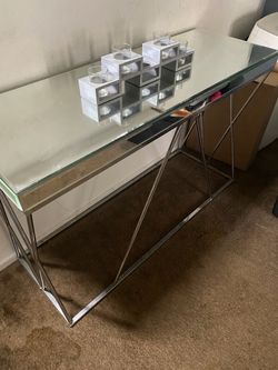 Glass Top Console Table with Chrome Base