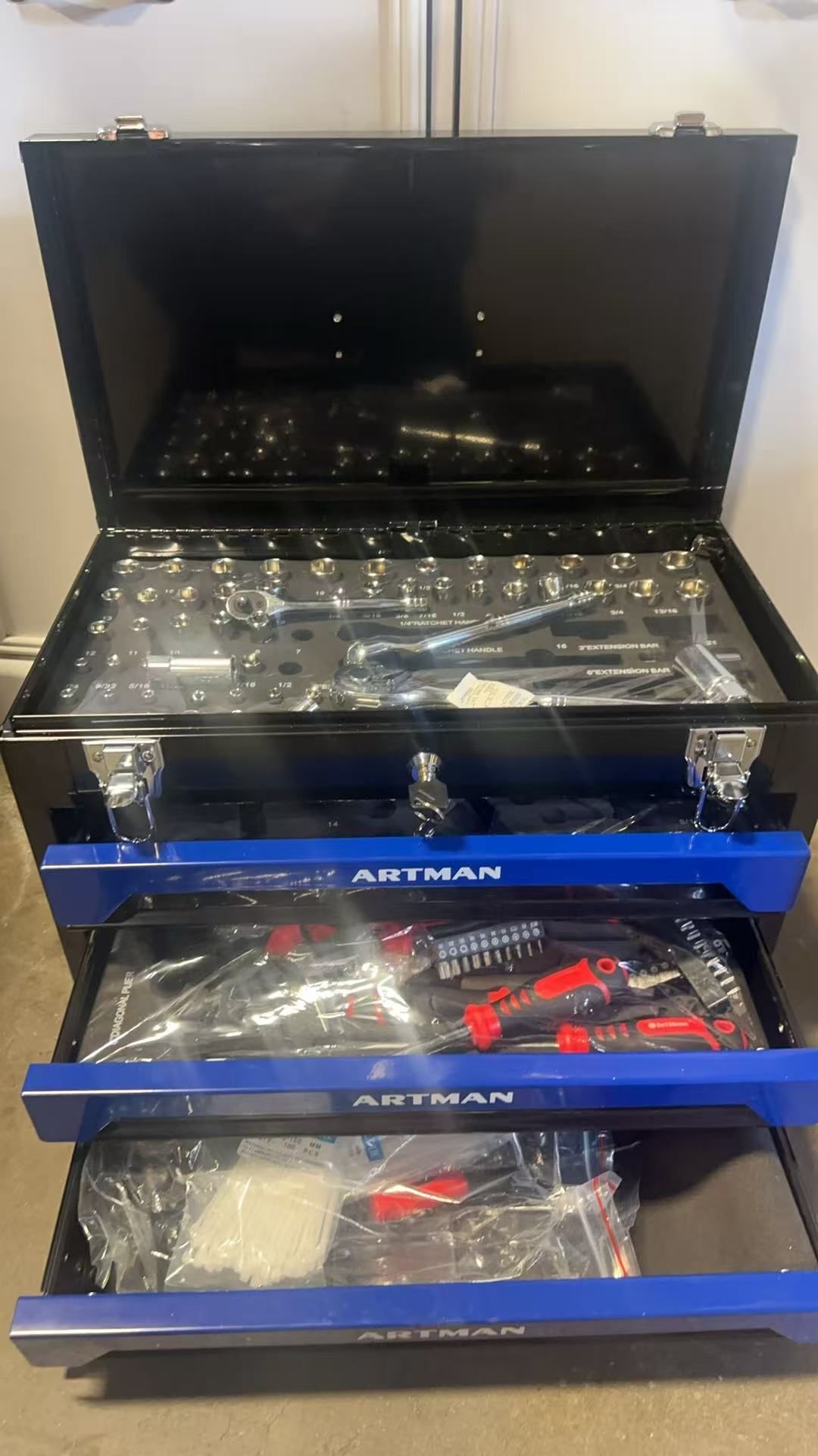 ❤️ 439PCS Tool Set, Mechanic Tool Set for Home, Tool Box Set 4-Tier Socket Wrench Ratchet Plier Nails, Home Tool Set Mechanics Kit with 3 Drawers Orga