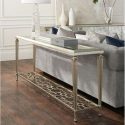 Caracole Classic Highly Social Console Table in Taupe Silver Leaf by Emma Mason (NEW)