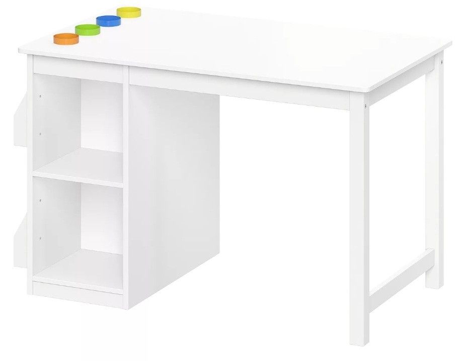 RiverRidge Kids' Playroom Art Activity Table with 2 Cubbies and 2 Bookracks White: Kids Desk with Storage & Creativity Focus