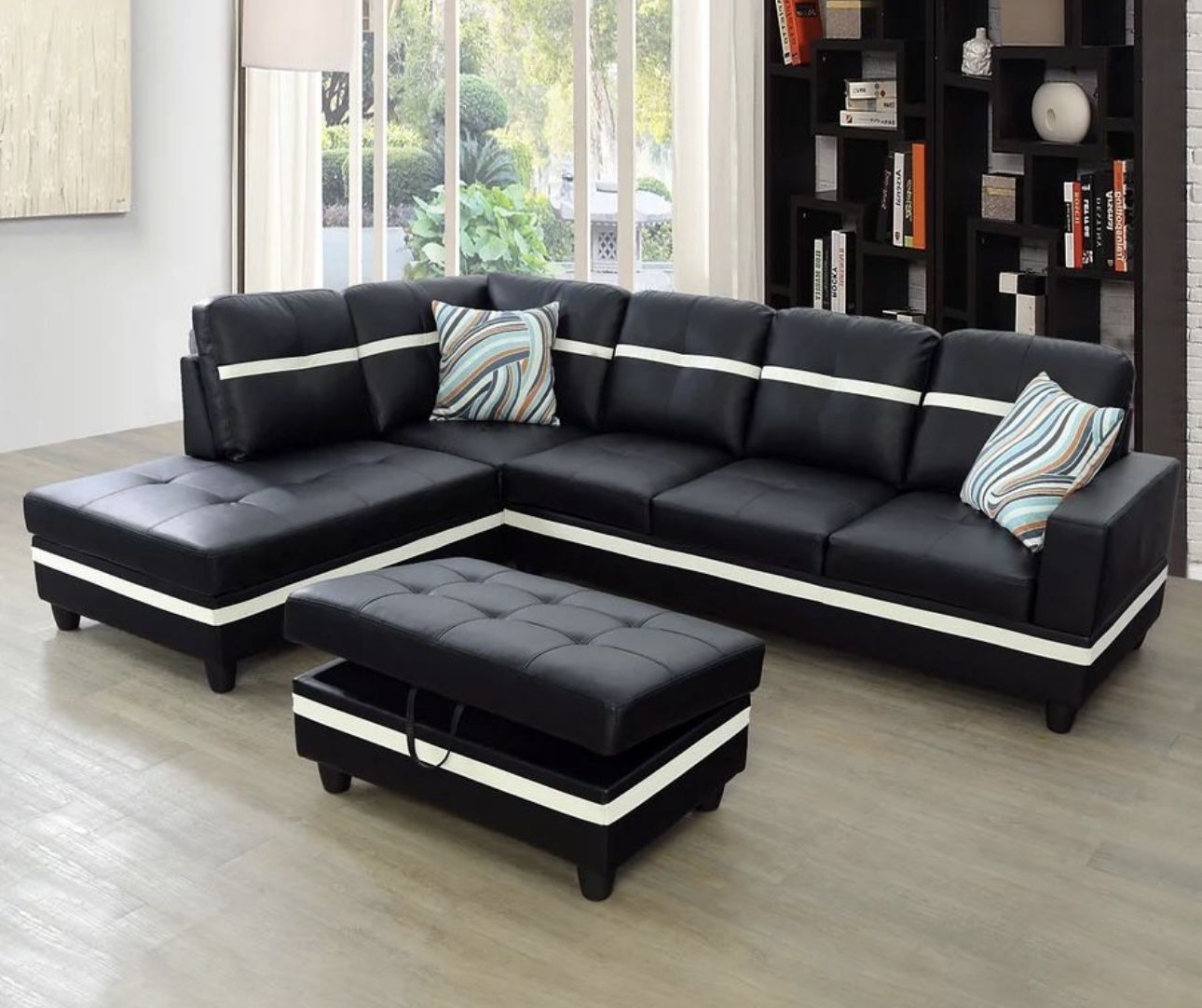 Black Leather Sectional Couch And Ottoman