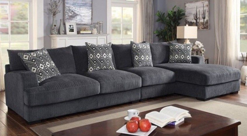 Brand New Grey Super Plush Chenille Sectional Sofa (Pillows Included)