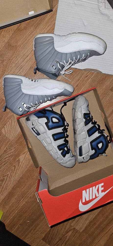 Size 7y Nike Air More And Jordan 12s