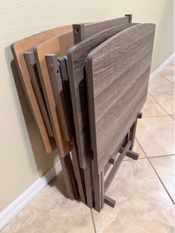 Oversized Folding Tray Table Set with Storage Rack, Rustic Gray, 4-Pack