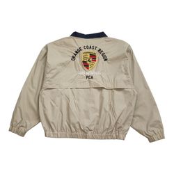 VINTAGE PORSCHE JACKET XL MENS BEIGE WINDBREAKER SWEATSHIRT RACING 911 FULL ZIP