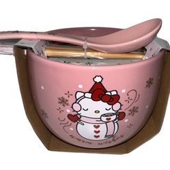 HELLO KITTY CHRISTMAS BOWL WITH SPOON AND CHOPSTICKS
