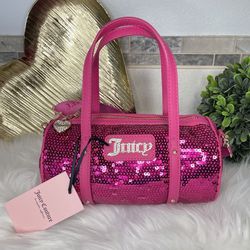 NEW Juicy Couture Hot Pink Sequined Queen Of Everything Barrel Bag