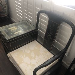 Chinese Antique Chair With Attached Drawer On The Side 