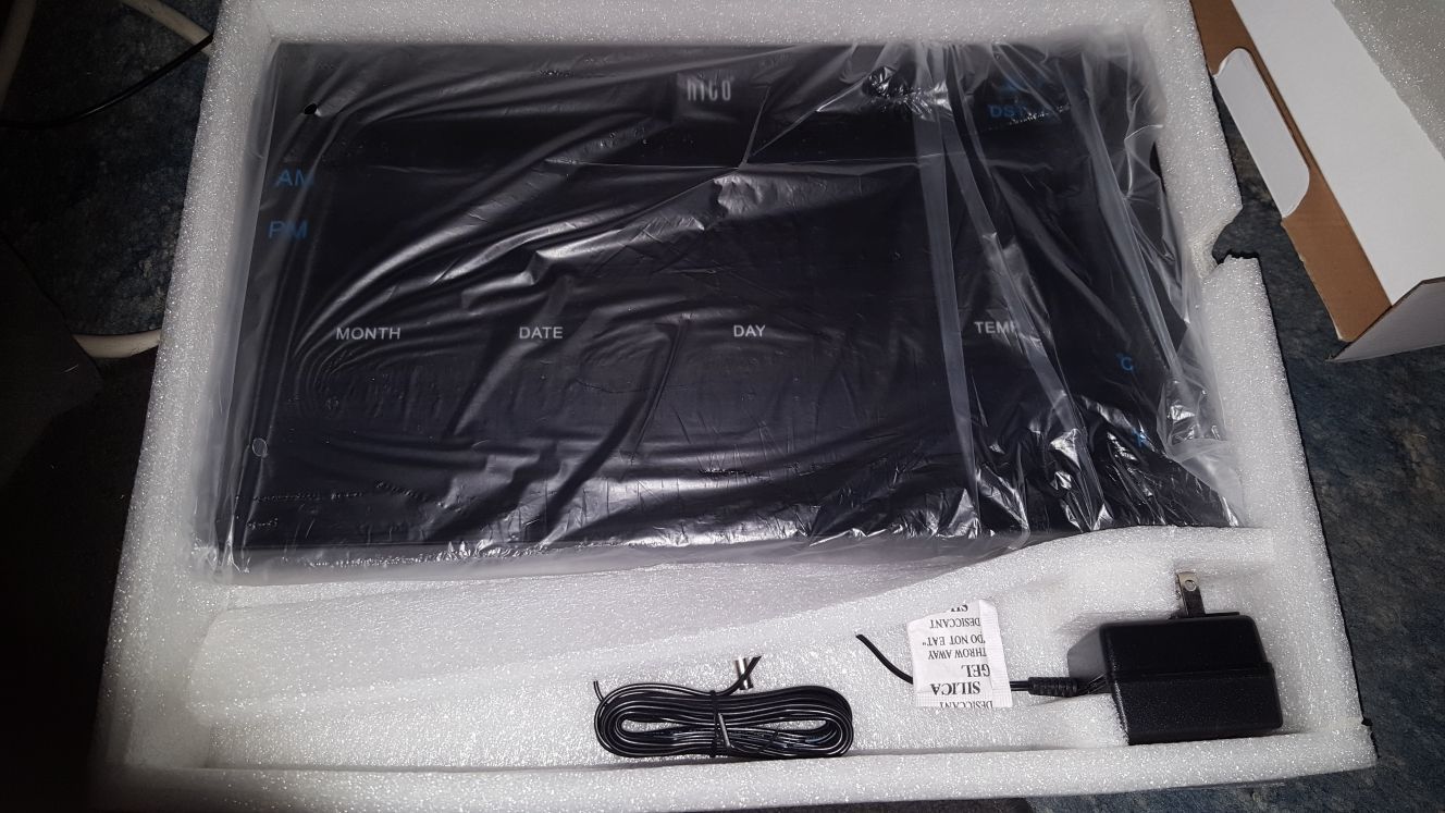 New HITO Extra Large Atomic Blue LED Wall Clock w/ Auto Time Set, Brightness Adjustable for Sale