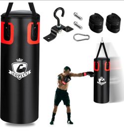 Punching Bag for Adults, 56 lbs Heavy Hanging Boxing Bag Set with 12 OZ Punching Gloves & Hand Wraps, Filled Kickboxing Bag Perfect for MMA, Muay Thai