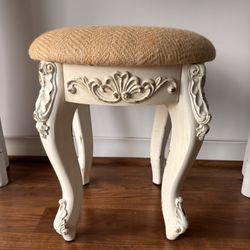 Vintage  Style European Stool With Distressed White Finish