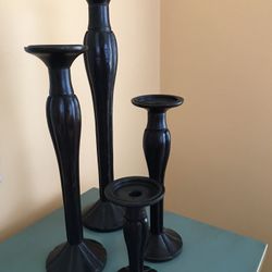 Set of 4 Wooden Candle Holders