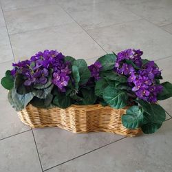 Purple Artificial Flowers In 19" Wicker Basket 