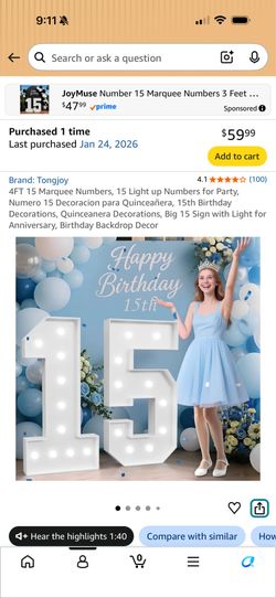 4 foot 15 marquee off of Amazon
