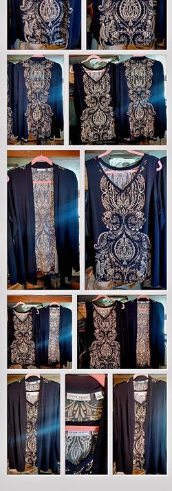 Womens Xl Owl Geometric Business Casual Sleevless  Blouse + Matching Long Sleave  Cardigan New 