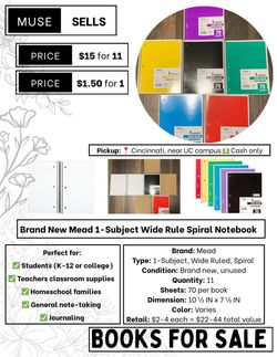 Brand New Mead 1-Subject Wide Rule Spiral Notebook