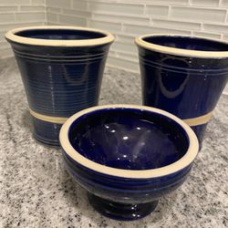 5” And 3” Tall Small Original Navy Blue Color  Flower Vases Pots Made By A Local Artist 