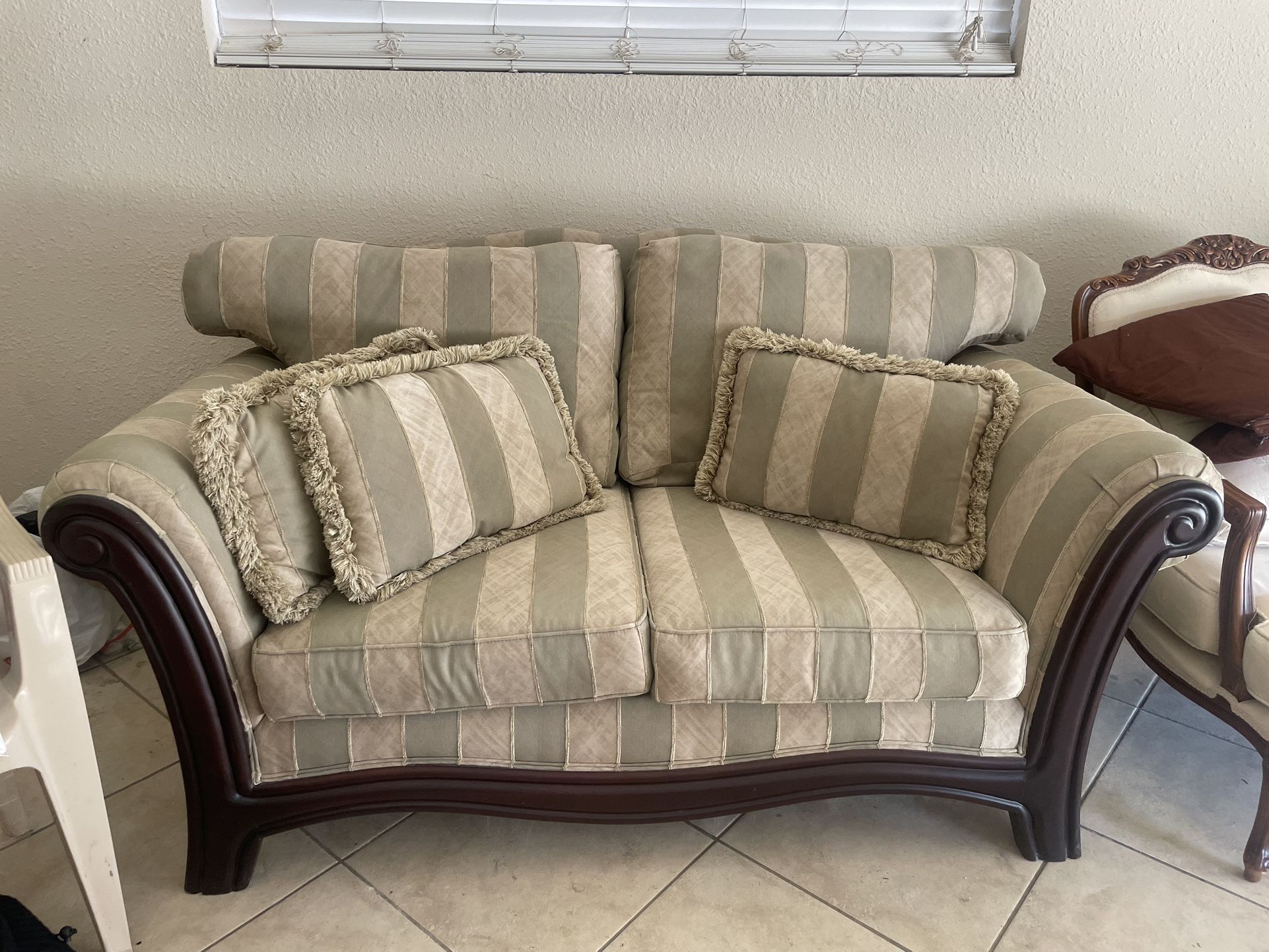 Beautiful Stripped Will Take Offers Couch With Cherry Wood Free Delivery Available