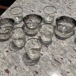 3 Small Bowls, Rimmed In Silver , 8 Silver Rimmed Low Ball Glasses 