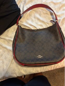 Discontinued Coach 2Way Signature Hobo Canvas Shoulder Bag Brown/Red
