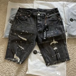 Black Purple Jean Shorts