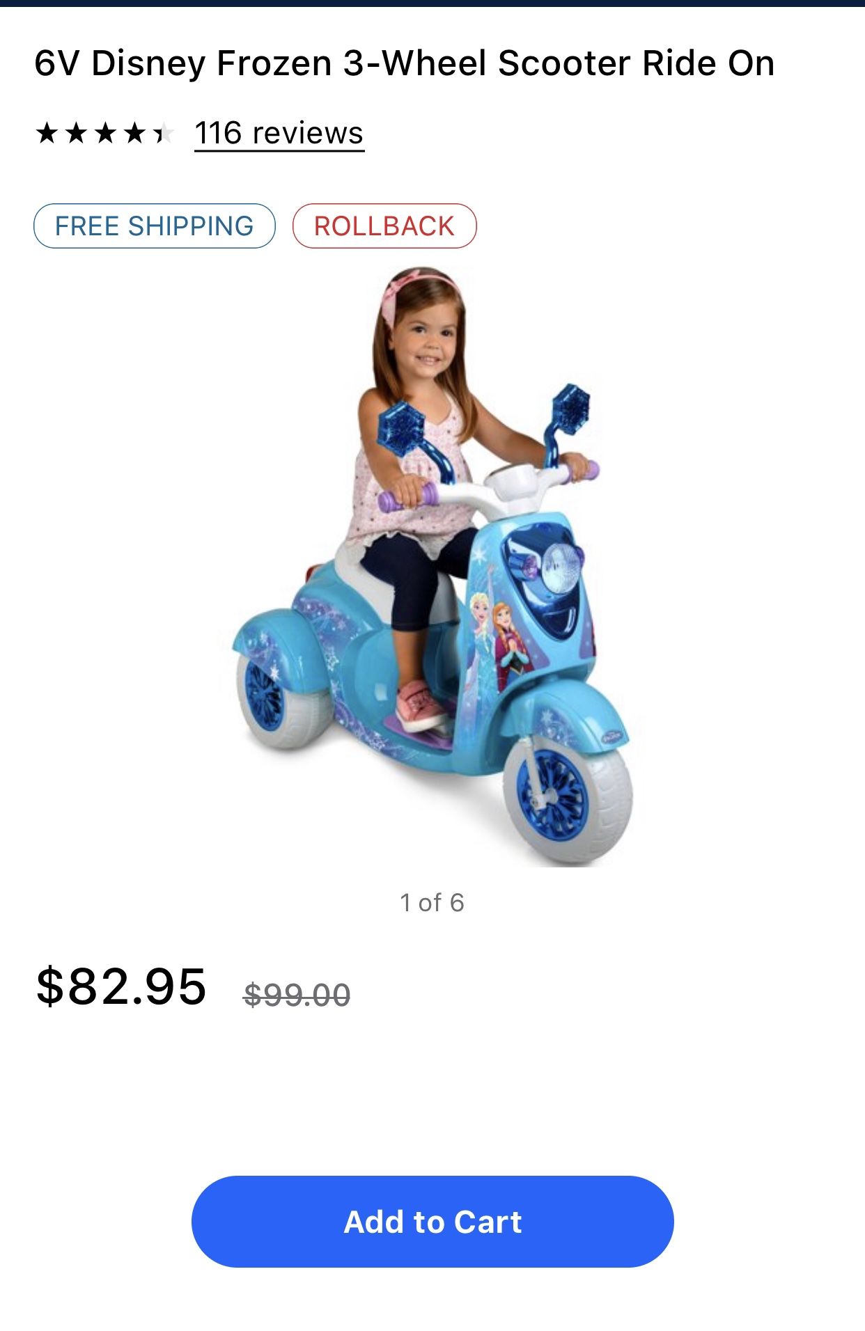 6V Disney Frozen 3-Wheel Scooter Ride on