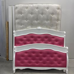 White Pink Tufted  Full Bed Frame Mattress Box Spring Set