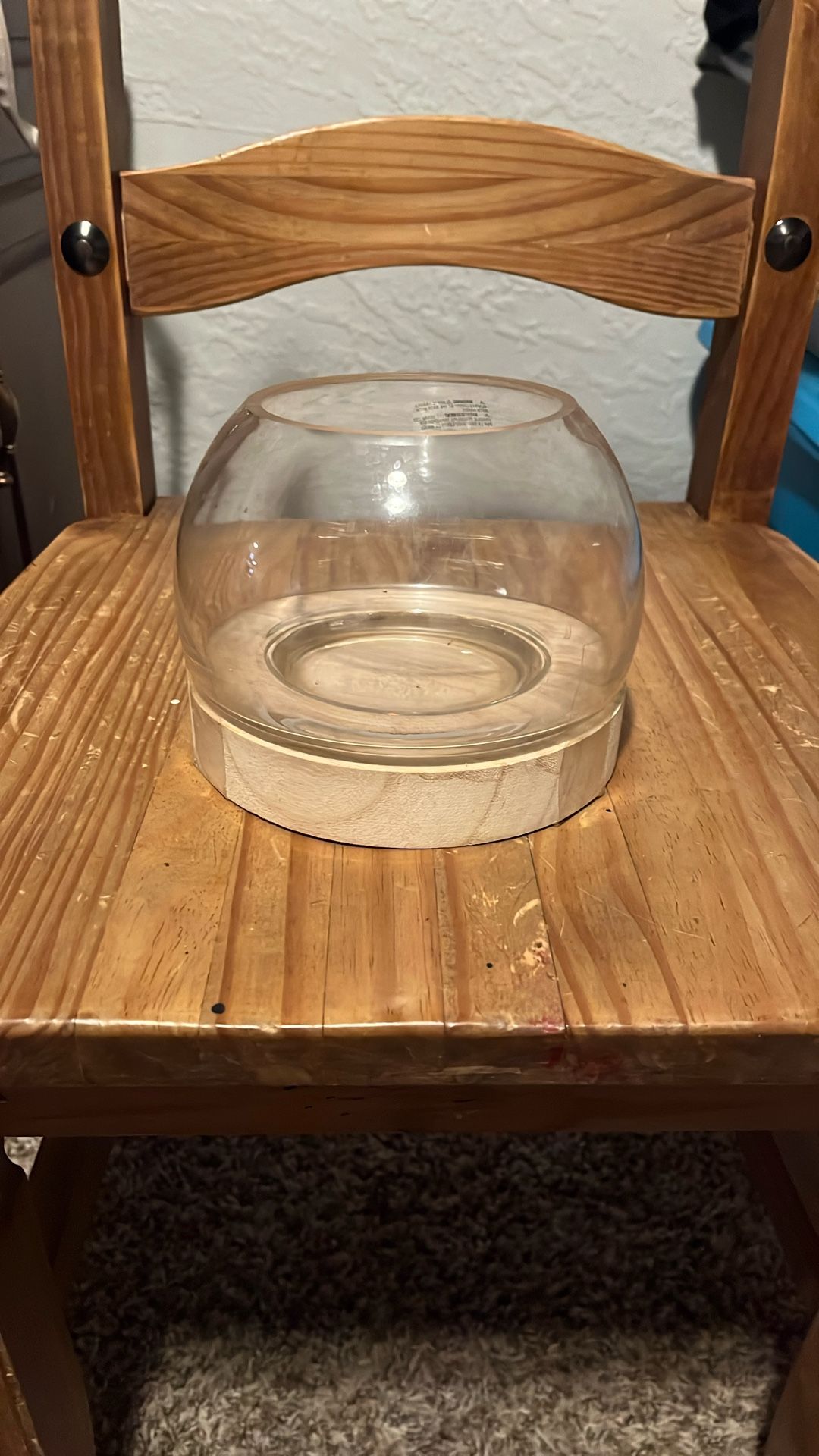 Glass Bowl With Wooden Base