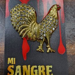 Shiny Gold With Diamond Charms Rooster/Gallo Enamel Hat Pin