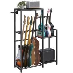 MAHANCRIS Multi-Guitar Rack, for Acoustic, Electric, Bass, Ukulele, Banjo, 5 Guitars, AMP Stand, Record Rack, Accessory Holder, EVA Cover, Home Studio