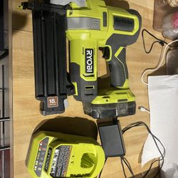Ryobi Brad nailer with batt and charger $130 firm got nails in it can be tested before purchasing