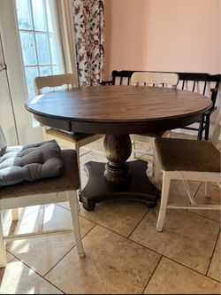 Round Pedestal Dining Table Dark Wood