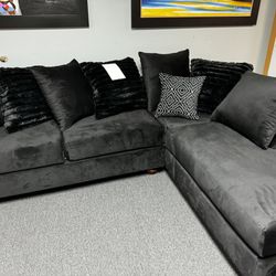 Brand New Black Velvet Sectional With Accent Pillows