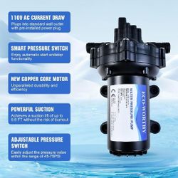 ECO-WORTHY 55-Series 110V Water Pump Portable 6.5 GPM 70PSI High Pressure 110V Volt AC RV Fresh Water Pressure Transfer Pump On Demand for Sprayer Irr